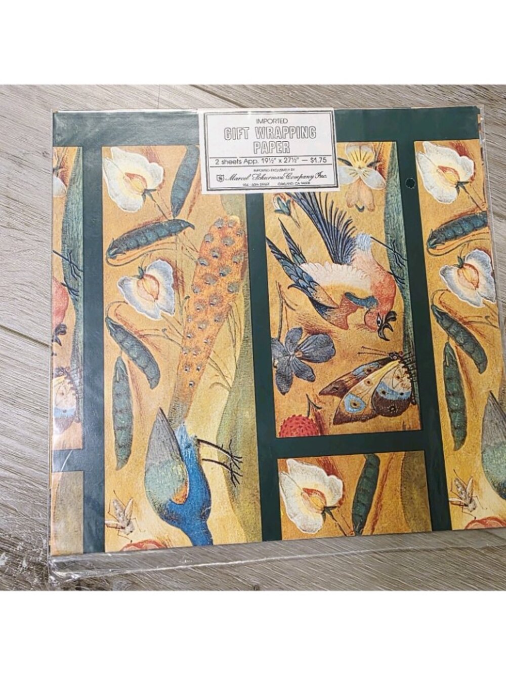 Vtg Imported 60's Nature Floral Butterflies Peacock Gift Wrapping Paper Marcel - Picture 3 of 3